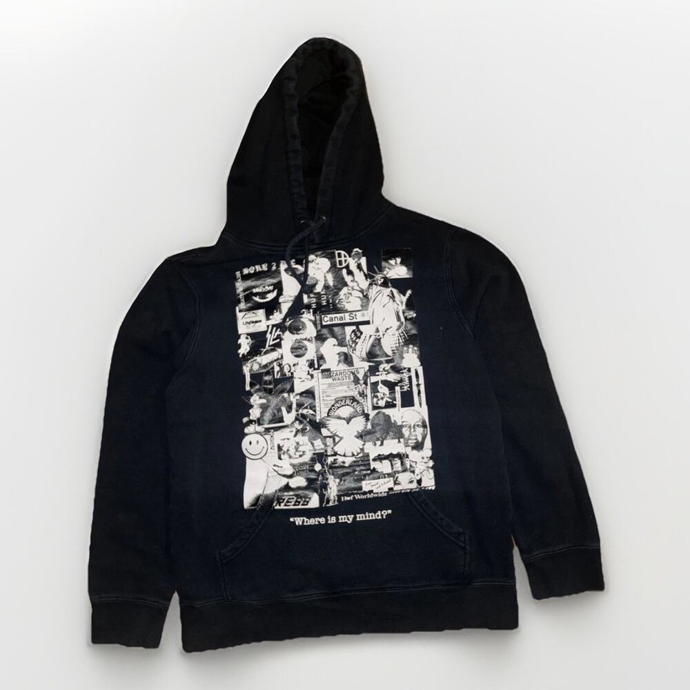 HUF Graphic Collage Hoodie Black Size Medium 19x25 Streetwear